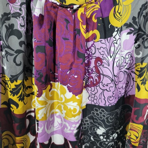 212 Collection Womens Top XL Tank Purple Gold Floral Pleated Neck FLO1E - Picture 5 of 9
